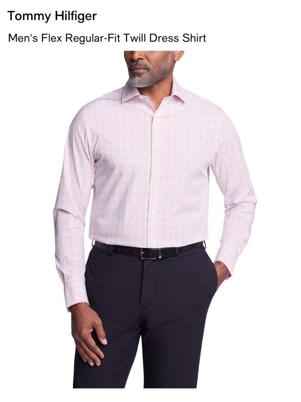 Tommy Hilfiger Men's Flex Regular Fit Pink Twill Dress Shirt